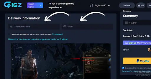 enter the exact character name